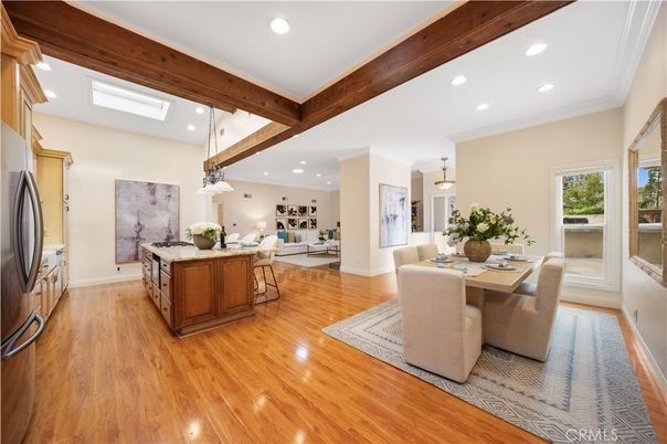 Dining room, Interior, Kitchen, Living room, Pendant Lights, Recessed Lighting, Wooden Beams, Wood Texture Flooring
