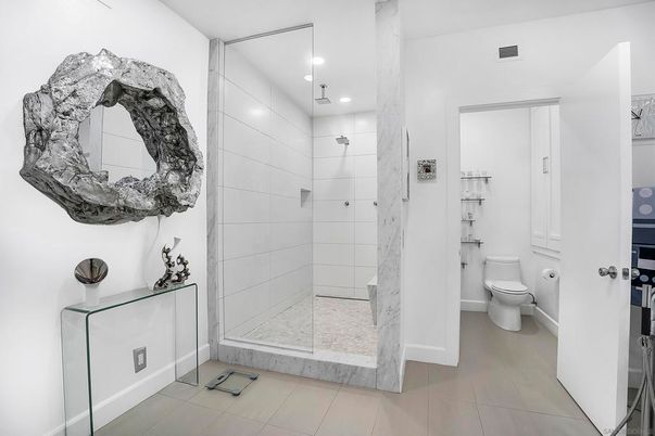 Bathroom, Glass Shower, Interior, Recessed Lighting