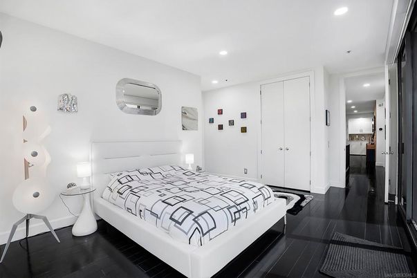 Bedroom, Interior, Recessed Lighting, Wood Texture Flooring