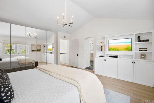Bedroom, Interior, Pendant Lights, Wood Texture Flooring