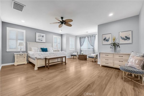 Bedroom, Interior, Recessed Lighting, Wood Texture Flooring