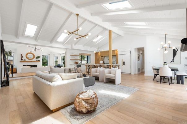 Dining room, Fireplace, Interior, Living room, Pendant Lights, Wood Texture Flooring