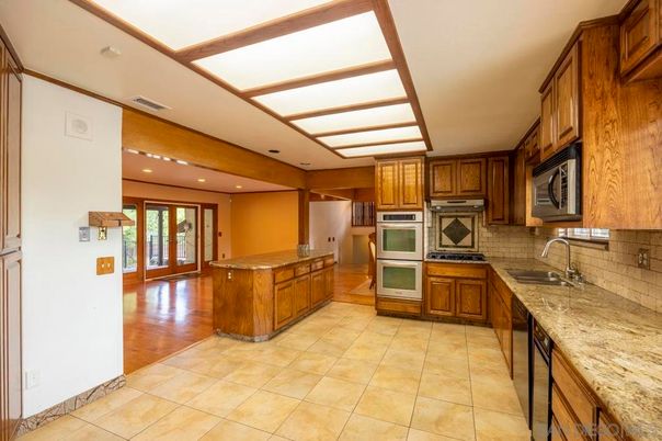 Interior, Kitchen, Recessed Lighting, Stainless Steel Appliances, Wooden Beams, Wood Texture Flooring