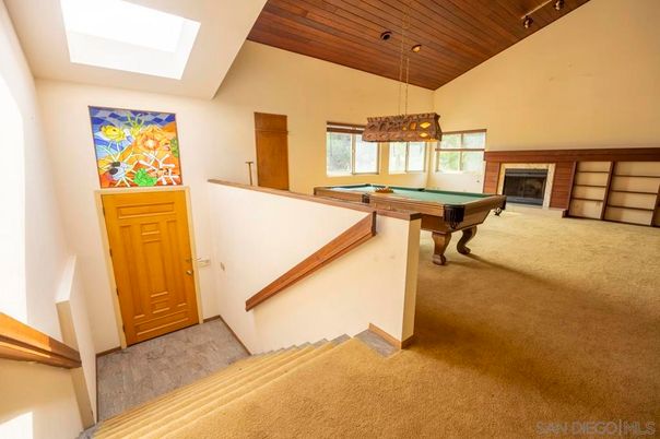Billiard Table, Fireplace, Game Room, Interior, Pendant Lights, Recessed Lighting, Wooden Ceilings