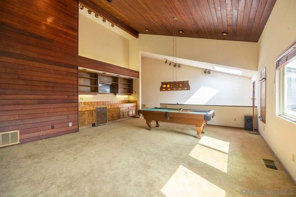 Billiard Table, Game Room, Interior, Pendant Lights, Wooden Ceilings, Wooden Walls
