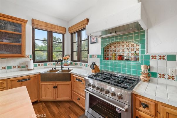 Interior, Kitchen, Stainless Steel Appliances, Tile Countertops, Wood Texture Flooring