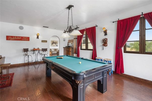 Billiard Table, Game Room, Interior, Pendant Lights, Wood Texture Flooring