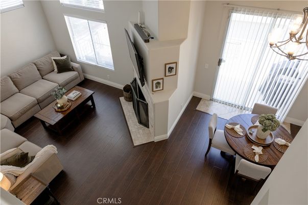Dining room, Fireplace, Interior, Living room, Wood Texture Flooring