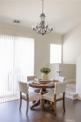 Chandelier, Dining room, Interior, Wood Texture Flooring