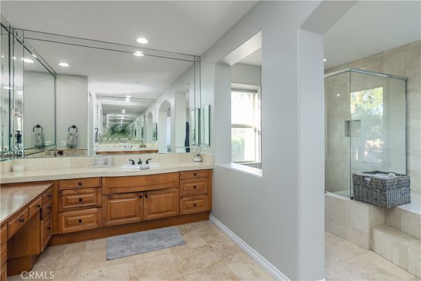 Bathroom, Dual Sink Vanities, Glass Shower, Interior, Recessed Lighting
