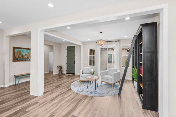 Chandelier, Interior, Living room, Recessed Lighting, Wood Texture Flooring