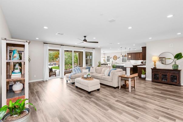 Interior, Kitchen, Living room, Pendant Lights, Recessed Lighting, Wood Texture Flooring