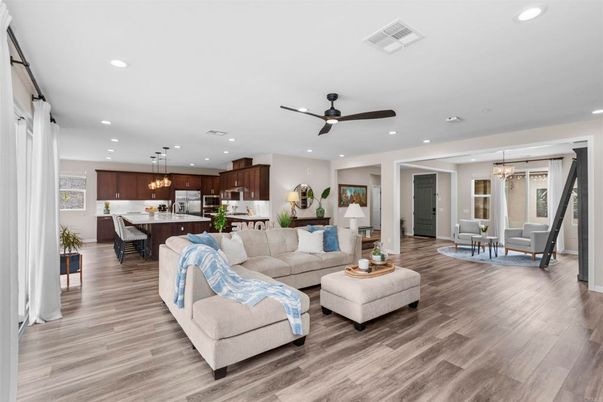 Dining room, Interior, Kitchen, Living room, Pendant Lights, Recessed Lighting, Wood Texture Flooring