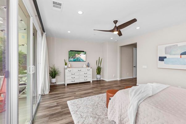 Bedroom, Interior, Recessed Lighting, Wood Texture Flooring