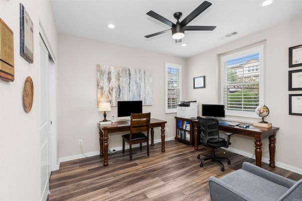 Home Office, Interior, Recessed Lighting, Wood Texture Flooring