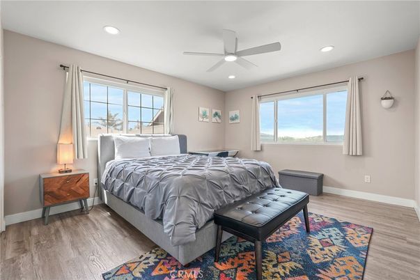 Bedroom, Interior, Recessed Lighting, Wood Texture Flooring