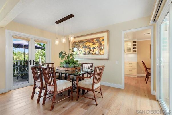 Dining room, Interior, Pendant Lights, Wood Texture Flooring