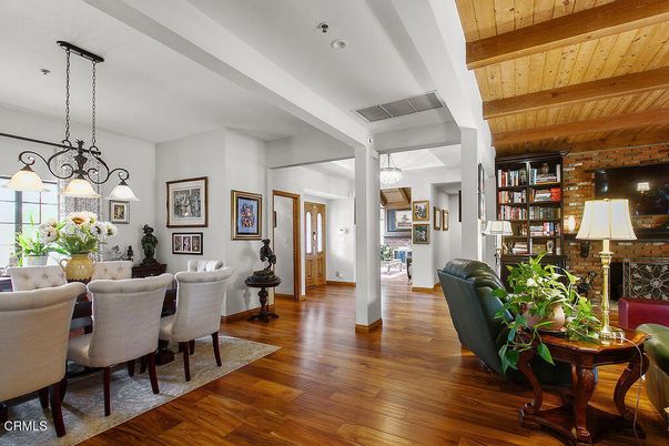 Chandelier, Dining room, Interior, Pendant Lights, Wooden Beams, Wooden Ceilings, Wood Texture Flooring