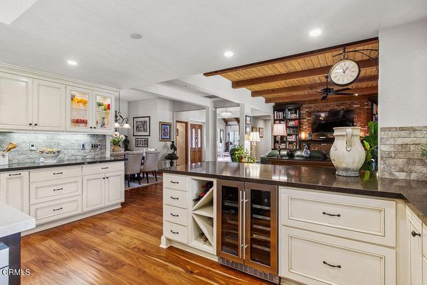 Dining room, Interior, Kitchen, Recessed Lighting, Stone Walls, Wooden Beams, Wooden Ceilings, Wood Texture Flooring