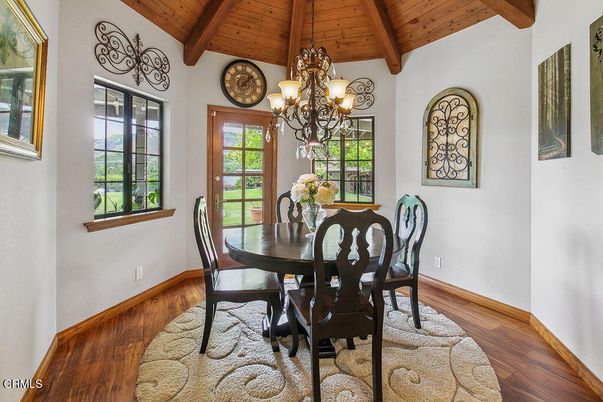 Chandelier, Dining room, Interior, Wooden Beams, Wooden Ceilings, Wood Texture Flooring