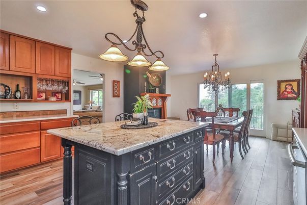 Chandelier, Dining room, Interior, Kitchen, Recessed Lighting, Wood Texture Flooring