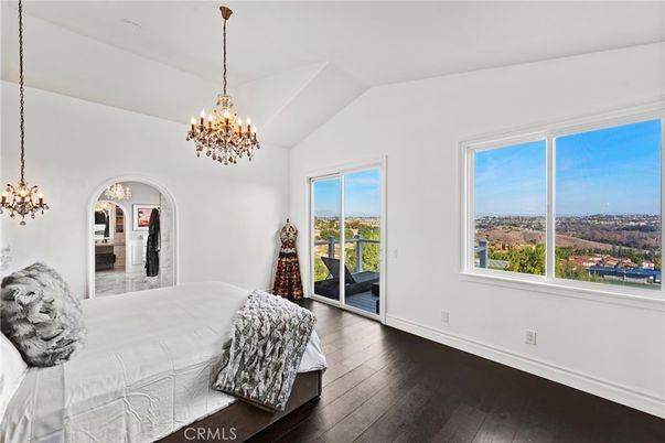 Bedroom, Chandelier, Interior, Pendant Lights, Wood Texture Flooring