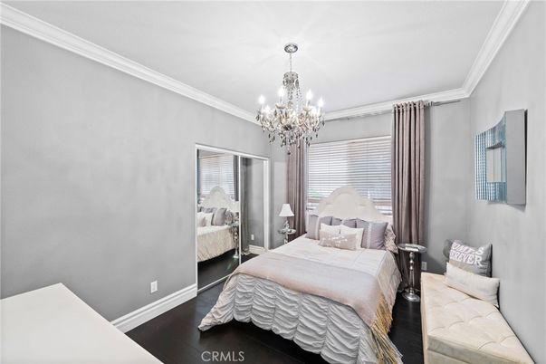 Bedroom, Chandelier, Interior, Wood Texture Flooring