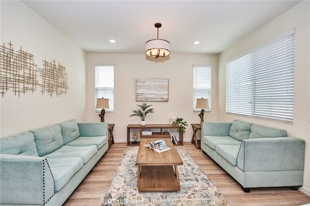 Interior, Living room, Pendant Lights, Recessed Lighting, Wood Texture Flooring