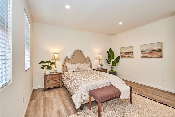 Bedroom, Interior, Recessed Lighting, Wood Texture Flooring