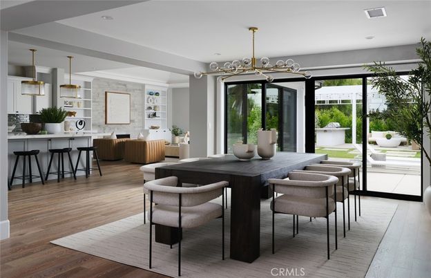 Dining room, Interior, Pendant Lights, Recessed Lighting, Wood Texture Flooring