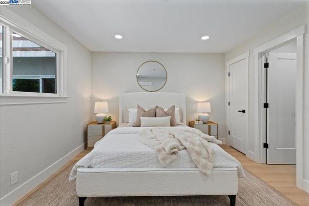 Bedroom, Interior, Recessed Lighting, Wood Texture Flooring