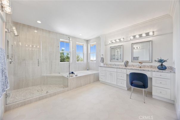Bathroom, Dual Sink Vanities, Glass Shower, Interior, Recessed Lighting