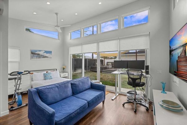 Bedroom, Home Office, Interior, Recessed Lighting, Wood Texture Flooring