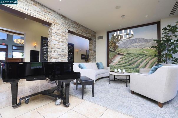 Interior, Living room, Pendant Lights, Piano, Recessed Lighting, Stone Walls