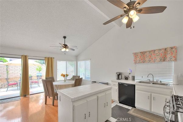 Dining room, Interior, Kitchen, Tile Countertops, Wood Texture Flooring
