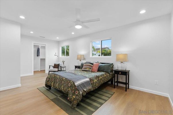 Bedroom, Interior, Recessed Lighting, Wood Texture Flooring