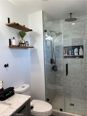 Bathroom, Glass Shower, Interior, Marble Walls, Recessed Lighting