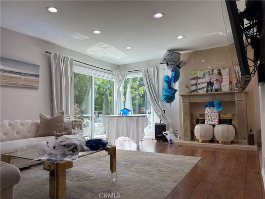 Fireplace, Interior, Recessed Lighting, Wood Texture Flooring