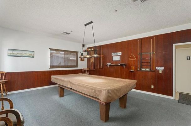 Billiard Table, Game Room, Interior, Pendant Lights, Wooden Walls