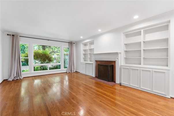 Empty room, Fireplace, Interior, Recessed Lighting, Wood Texture Flooring