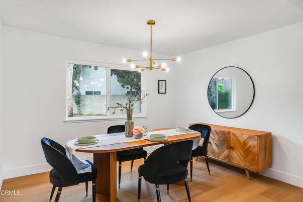 Dining room, Interior, Pendant Lights, Wood Texture Flooring
