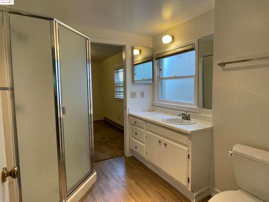 Bathroom, Glass Shower, Interior, Wood Texture Flooring
