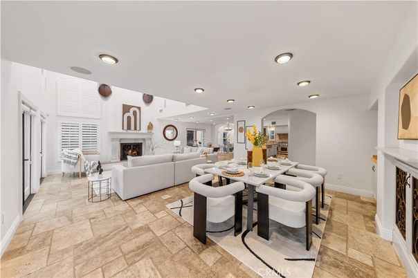 Dining room, Fireplace, Interior, Living room, Recessed Lighting