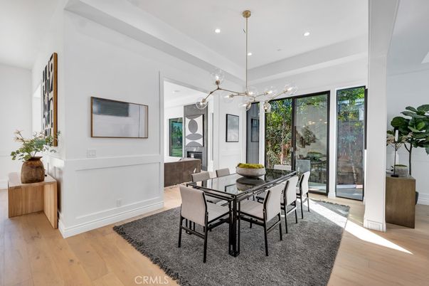 Dining room, Interior, Pendant Lights, Recessed Lighting, Wood Texture Flooring