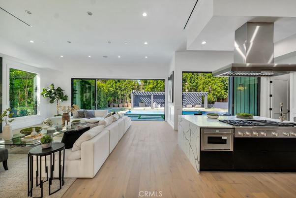 Interior, Kitchen, Living room, Recessed Lighting, Stainless Steel Appliances, Wood Texture Flooring
