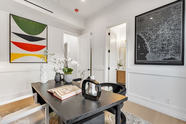 Dining room, Interior, Recessed Lighting, Wood Texture Flooring