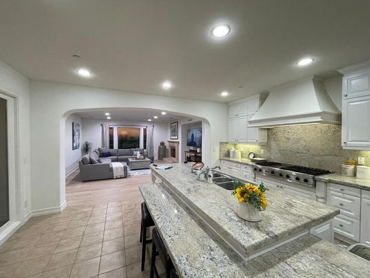Interior, Kitchen, Living room, Recessed Lighting, Stainless Steel Appliances, Wood Texture Flooring