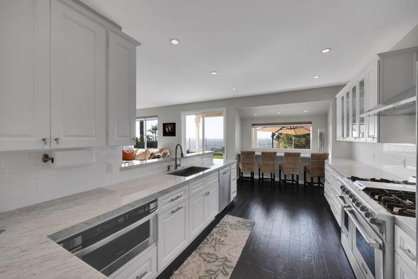 Dining room, Interior, Kitchen, Recessed Lighting, Stainless Steel Appliances, Wood Texture Flooring