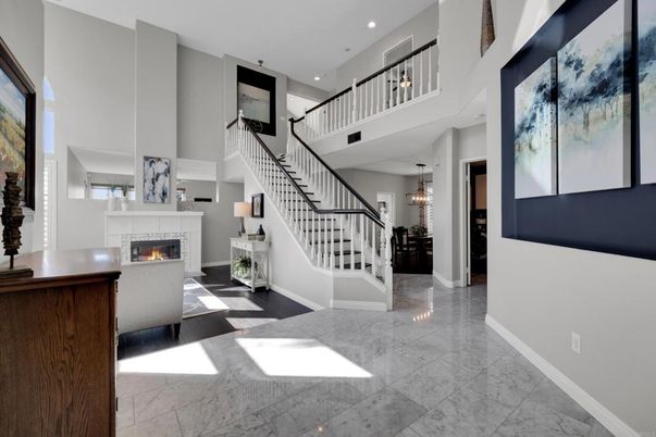 Chandelier, Fireplace, Interior, Marble, Recessed Lighting