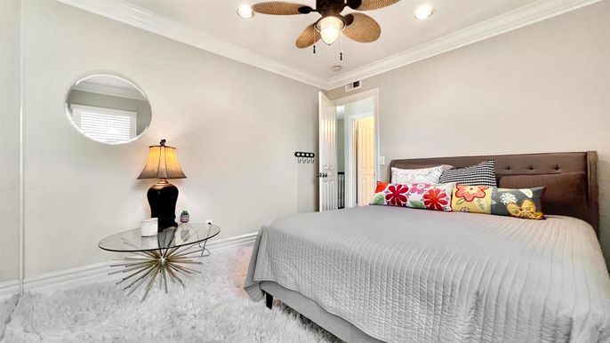 Bedroom, Interior, Marble, Recessed Lighting